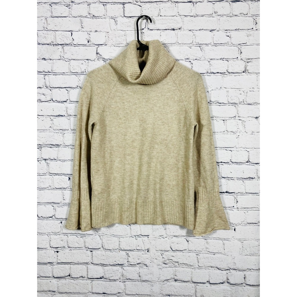 LOFT Sweater Womens Turtleneck Bell Sleeve Beige XXS Excellent Flared Cuff
